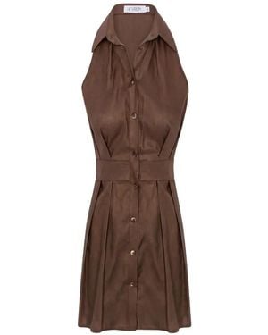 Hevron Domino Halter-Neck Dress - Brown