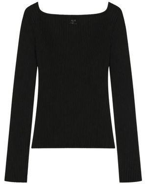Courreges Gerippter Pullover Mit Eckigem Ausschnitt - Schwarz