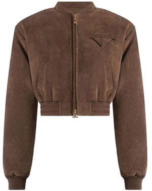 Manière De Voir Monique Faux-Suede Wide Shoulder Bomber Jacket - Brown