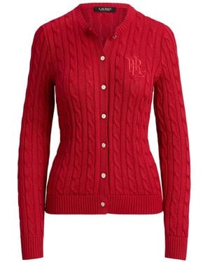 Ralph Lauren Cardigan En Maille Torsadée À Logo Brodé - Rouge