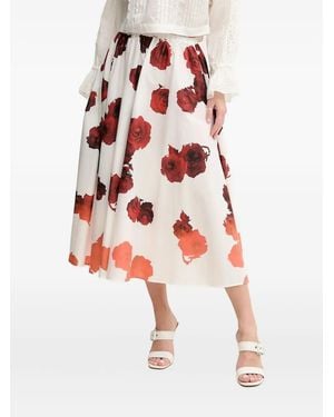 Liviana Conti Rose-Print Pleated Midi Skirt - Red
