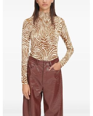 Samsøe & Samsøe Elsi Zebra-Print Turtleneck T-Shirt - Red