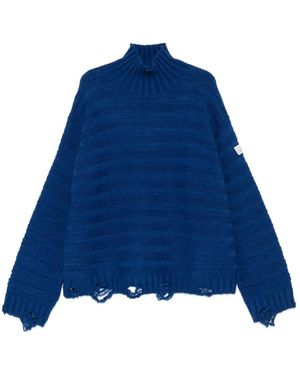 MM6 by Maison Margiela Distressed Ribbed-Knit Jumper - Blue