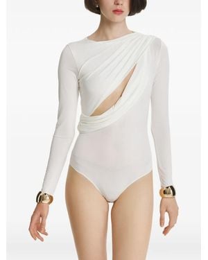 2310 STUDIO Cut-Out Draped Bodysuit - White