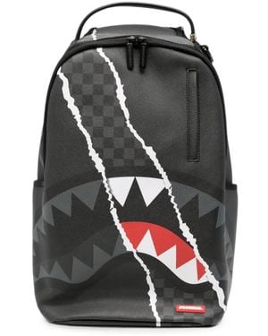 Sprayground Shark-Print Checkered Backpack - Black