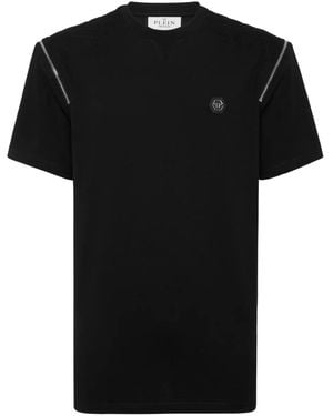 Philipp Plein Crew-Neck Zip-Detail T-Shirt - Black