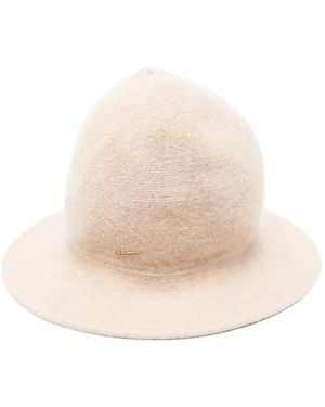 Borsalino Logo-Plaque Knitted Hat - Natural
