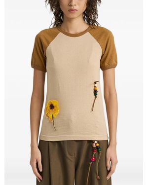 Song For The Mute Flower-appliqué T-shirt - Neutro