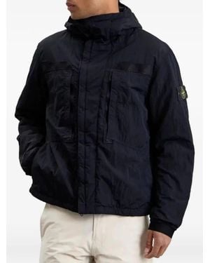 Stone Island Hooded Logo-Patch Jacket - Blue