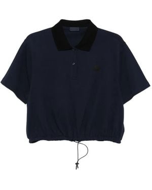 Moncler Drawstring-Waistband Log-Patch Polo Shirt - Blue