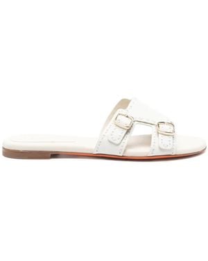Santoni Leather Flat Sandals - White