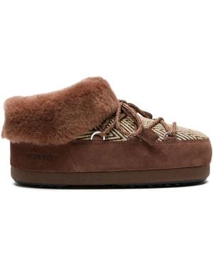 Moon Boot Chalet Fur-Lined Herringbone Mules - Brown