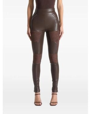 Manière De Voir Leather & Suede Ribbed Leggings Chocolate - Brown