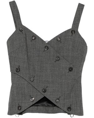 Ferragamo Mouliné Button-Up Top - Grey