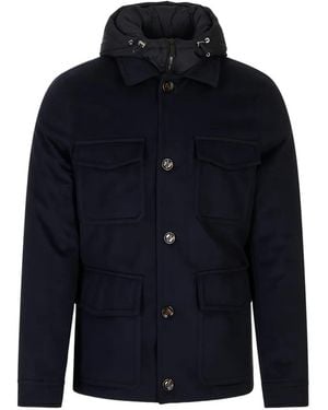 Moorer Hooded Multi-Pocket Jacket - Blue