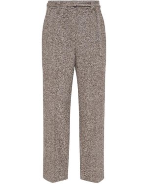 Brunello Cucinelli Tweed Belted Pants - Gray