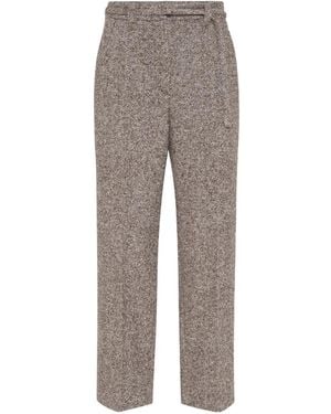 Brunello Cucinelli Tweed Belted Pants - Gray