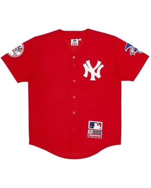 Supreme New York Yankees Logo-Patch Baseball Jersey - Red