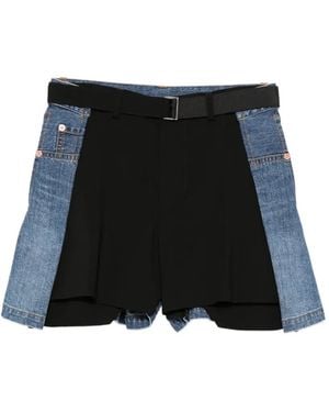 Sacai Denim-Panel Shorts - Black