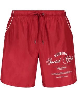 Iceberg Logo-Print Piped Swim Shorts - Red