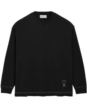 Ami Paris Ami De Coeur Topstitching T-Shirt - Black