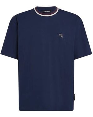 KARL LAGERFELD Ikon Striped Neck T-Shirt - Blue