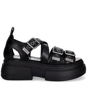 Buffalo Plateau-Sandalen Mit Schnallenriemen - Schwarz