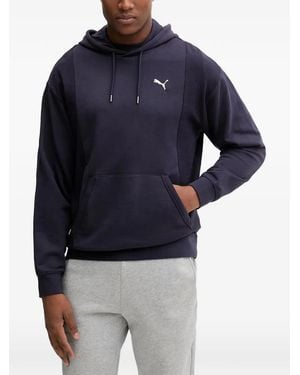 PUMA Logo-Embroidered Panelled Hoodie - Blue