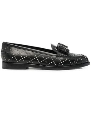 Ferragamo Studded Bow Loafers - Black