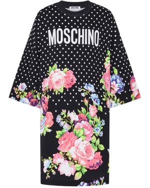 Moschino Polka-Dot Quarter-Sleeve Dress - Black