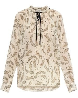 forte_forte Animal-Motif Tie-Neck Blouse - Natural