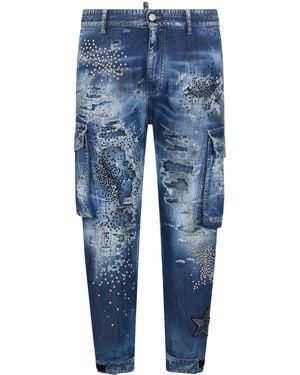 DSquared² Embellished Cargo Jeans - Blue