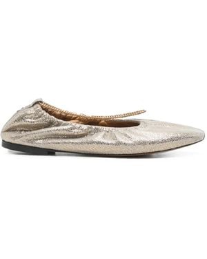 Stella McCartney Chain-Detail Crackled-Effect Ballet Flats - White