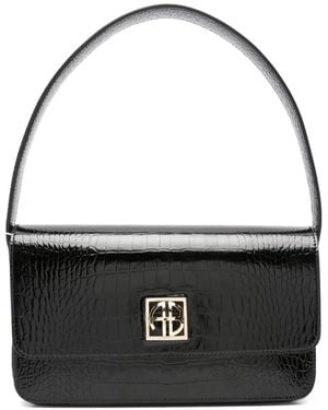Anine Bing Croc-Effect Leather Shoulder Bag - Black