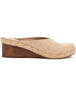 FARM Rio Floral-Embossed Mules - Brown
