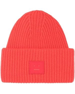Acne Studios Logo Motif Rib-Knit Beanie - Red