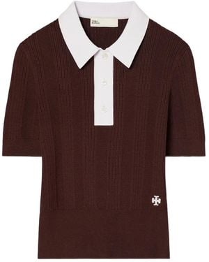 Tory Burch Pointelle Polo Jumper - Brown