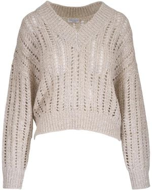 Brunello Cucinelli オープンニット セーター - ナチュラル