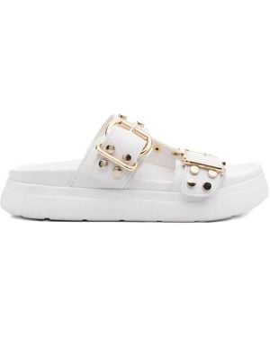 Bugatti Buckle-Studded Slides - White