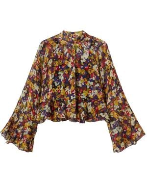 Twinset Blusa A Fiori - Marrone
