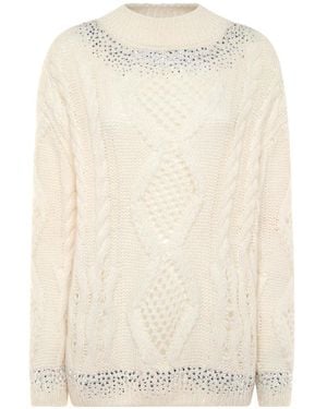 Philipp Plein Rhinestone-Embellished Cable-Knit Jumper - Natural