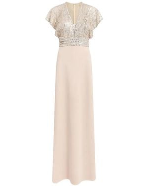 Jenny Packham Cary Sequin V-Neck Maxi Dress - White
