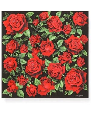 Dolce & Gabbana 70X70 Rose-Print Silk Twill Scarf - Red