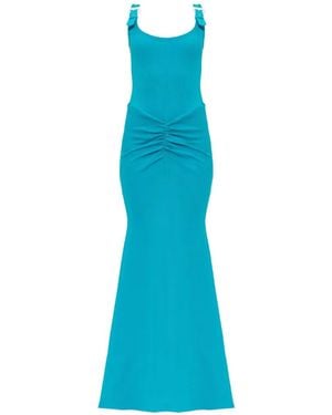 Versace Jeans Couture Buckle-Straps Sleeveless Maxi Cotton Dress - Blue