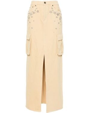 Self-Portrait Maxi Denim Cargo Skirt In - Natural