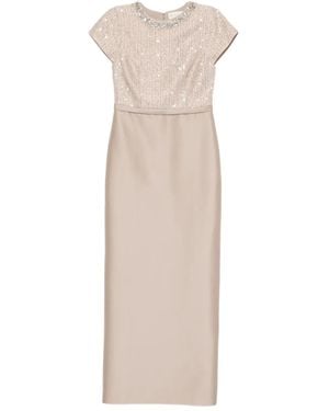 Sachin & Babi Isla Sequin Tweed & Mikado Column Gown - Natural