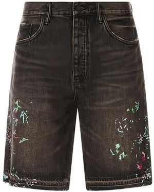 Purple Brand Paint-Splatter Denim Shorts - Grey