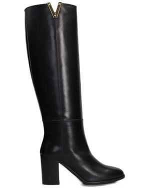 Via Roma 15 Logo-Plaque Leather Boots - Black