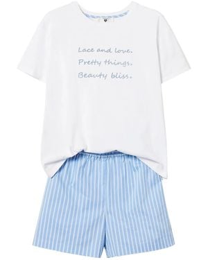 Twinset Pijama bordado a rayas - Azul
