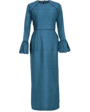 Baruni Talia Maxikleid mit gerüschten Bündchen - Blau